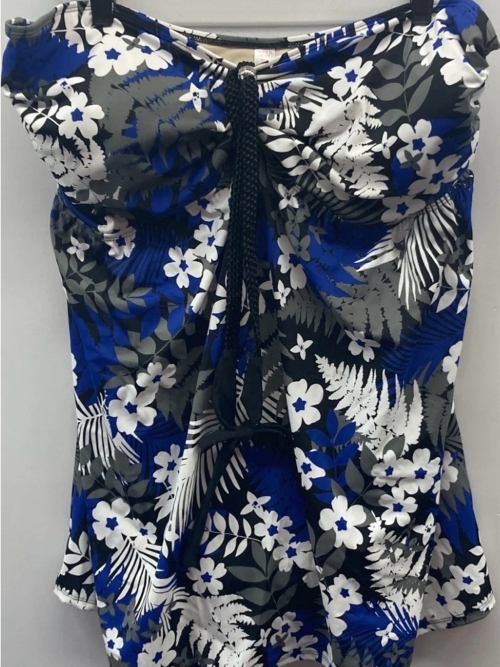 Tropical Escape Women's Black Floral Fern Halter Swimdress Sz 24W NWT